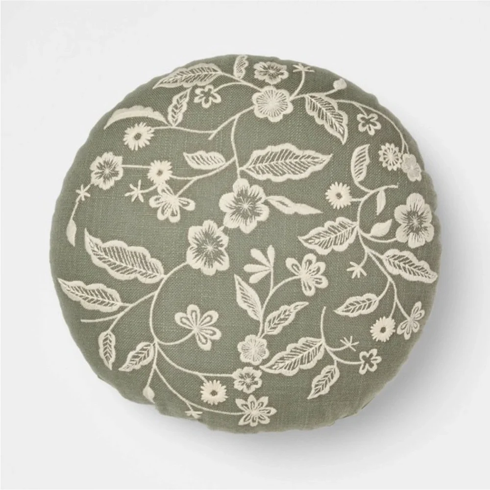 14” Embroidered Floral Round Pillow - Threshold with Studio McGee
